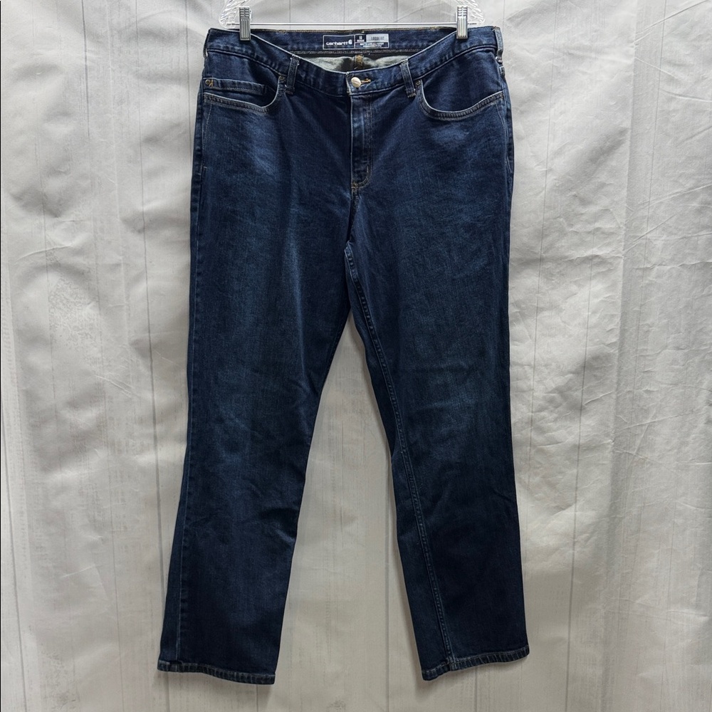 Carhartt Women’s Dark Blue Denim Rugged Flex Loose Fit Jeans Size 18
